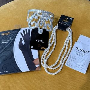 Spirit Silver Tiara and Pearl Necklace and Satin Long Gloves